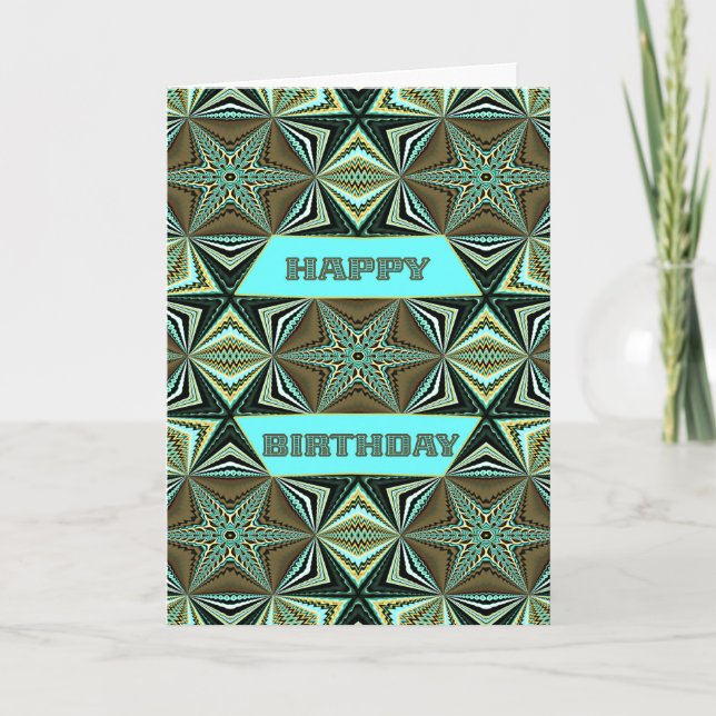 Tarjeta Feliz cumpleaños con diseño abstracto verde (Anverso)