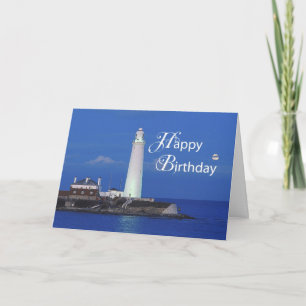 Tarjeta Feliz cumpleaños con el faro, en azul