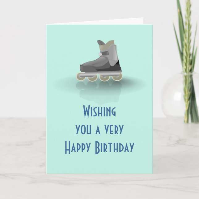 Tarjeta Feliz cumpleaños con el patinaje del rollerblade (Anverso)