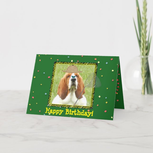 Tarjeta "Feliz cumpleaños" con el perseguidor basset como  (Anverso)