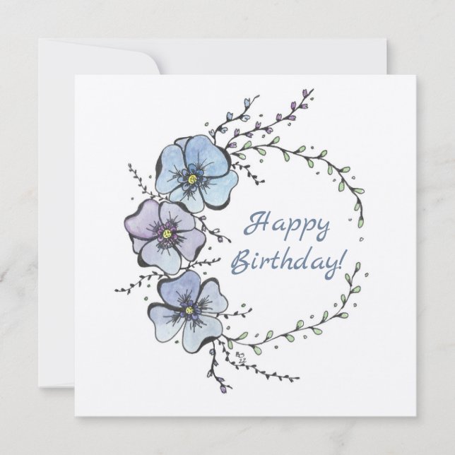 Tarjeta Feliz cumpleaños con flores azules (Anverso)