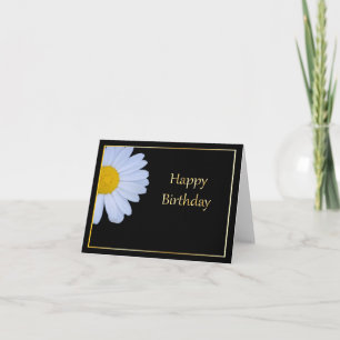 Tarjeta Feliz cumpleaños con flores blancas y negro