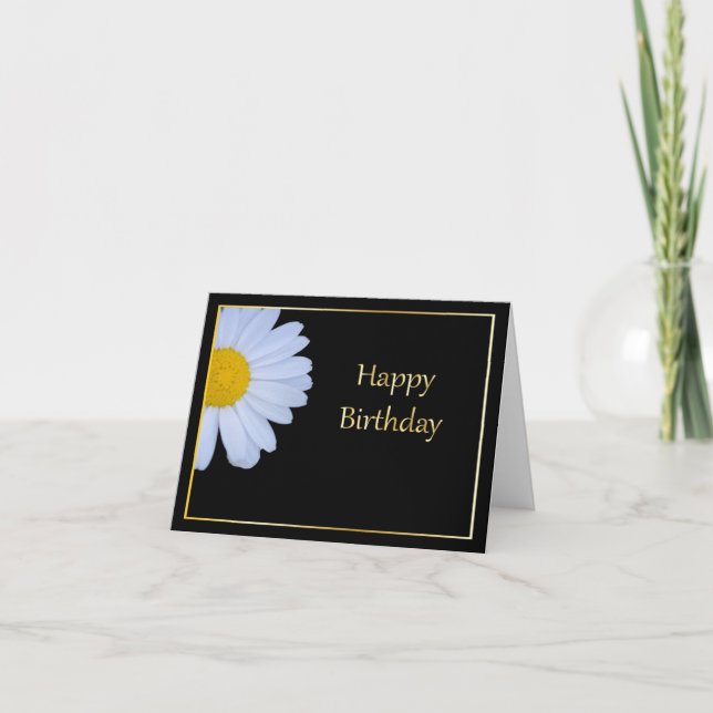 Tarjeta Feliz cumpleaños con flores blancas y negro (Anverso)
