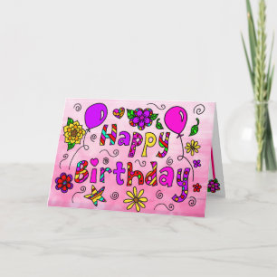 Tarjeta Feliz cumpleaños con flores y globos sensacionales