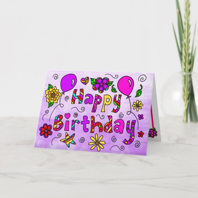 Tarjeta Feliz cumpleaños con flores y globos sensacionales (Anverso)