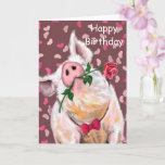 Tarjeta Feliz cumpleaños con Gentleman Pig Funny<br><div class="desc">Graciosas tarjetas de cumpleaños Gentleman Pig con Rosa - Diseño de pintura MIGNED - Personalizable</div>