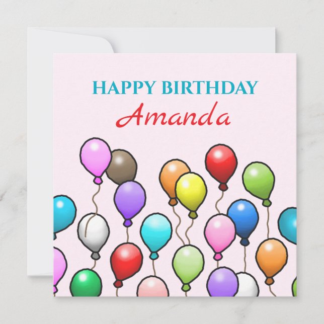 Tarjeta Feliz Cumpleaños con Globos Coloridos (Anverso)