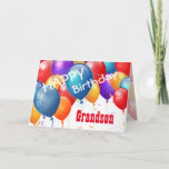 Tarjeta Feliz cumpleaños con Globos GRANDSON<br><div class="desc">Feliz cumpleaños con los Coloridos Globos GRANDSON. Este diseño festivo con sus globos coloridos que puedes personalizar con un año de cumpleaños, nombre y sentimiento hace una tarjeta de felicitación de cumpleaños única para un GRANDSON muy especial. El texto es personalizable. Se puede personalizar para cualquier año de cumpleaños y...</div>