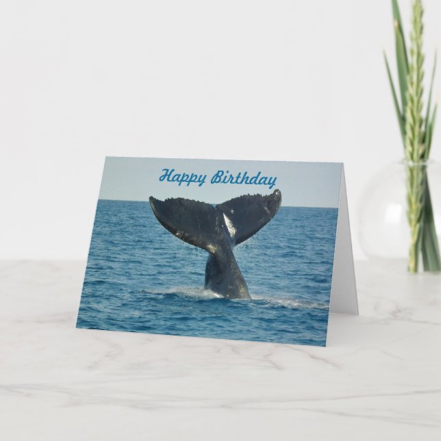 Tarjeta Feliz cumpleaños con la cola de una ballena y el (Anverso)