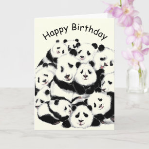 Tarjeta Feliz cumpleaños con la familia Panda Funny