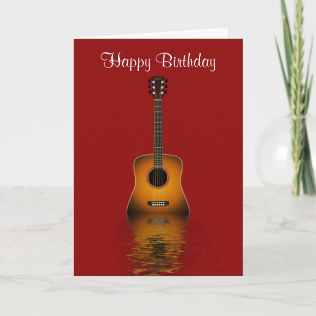 Tarjeta Feliz cumpleaños con la guitarra acústica para el (Anverso)