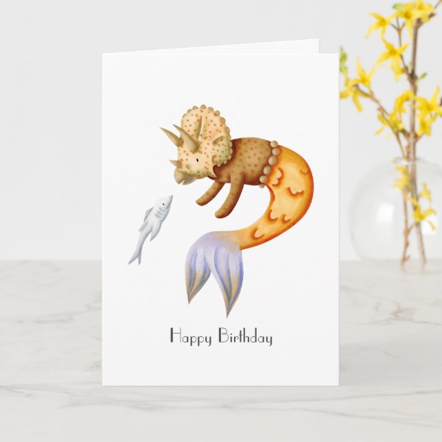Tarjeta Feliz cumpleaños con la sirena de Triceratops (flor amarilla)