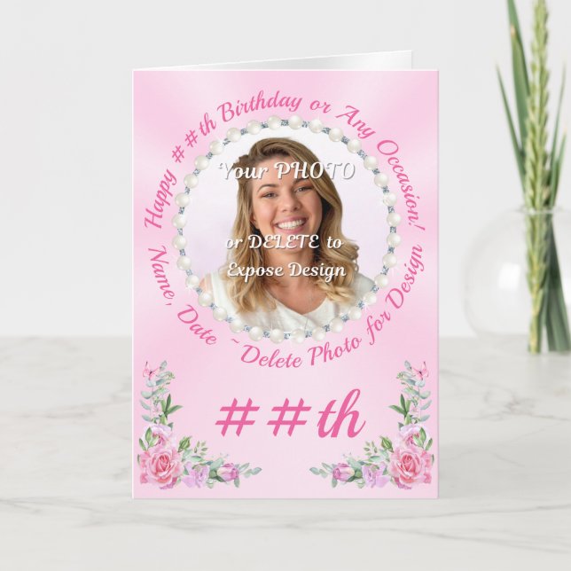 Tarjeta Feliz cumpleaños con la subida de fotos y el nombr (Anverso)