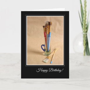 Tarjeta Feliz cumpleaños con las brochas del artista