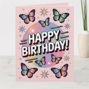 Tarjeta Feliz cumpleaños con mariposas coloridas