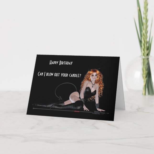 Tarjeta Feliz cumpleaños con mujeres sensuales de cuero ne (Anverso)