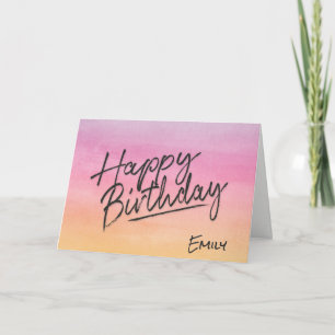 Tarjeta Feliz cumpleaños con nombre en acuarela