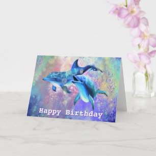 Tarjeta Feliz cumpleaños con pareja delfín feliz