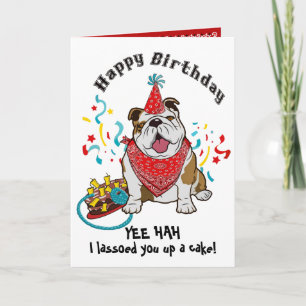 Tarjeta Feliz cumpleaños con perro Bulldog en Bandana Roja