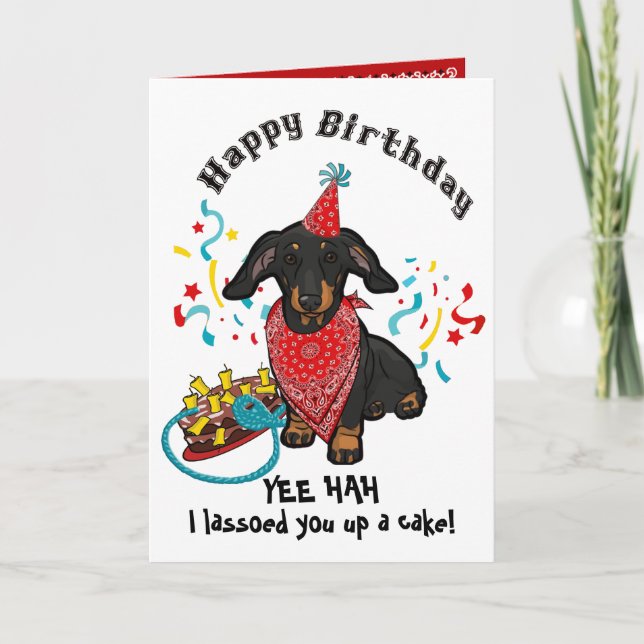 Tarjeta Feliz cumpleaños con perro de Dachshund en Bandana (Anverso)
