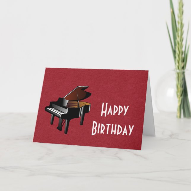Tarjeta Feliz cumpleaños con piano beony y marfil (Anverso)