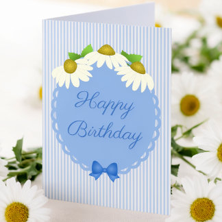 Tarjeta Feliz Cumpleaños con Rayas de Alfiler Azules y Mar