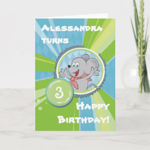 Tarjeta ¡Feliz cumpleaños! con un pequeño ratón sobre el v