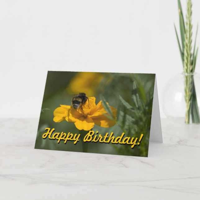Tarjeta Feliz cumpleaños con una abeja en la cima (Anverso)