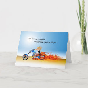 Tarjeta Feliz cumpleaños con una flamante motocicleta