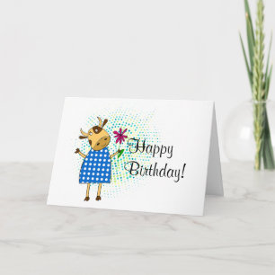 Tarjeta "Feliz cumpleaños" con una linda vaca garabato