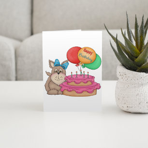 Tarjeta Feliz cumpleaños con una pipa con globos y pastele