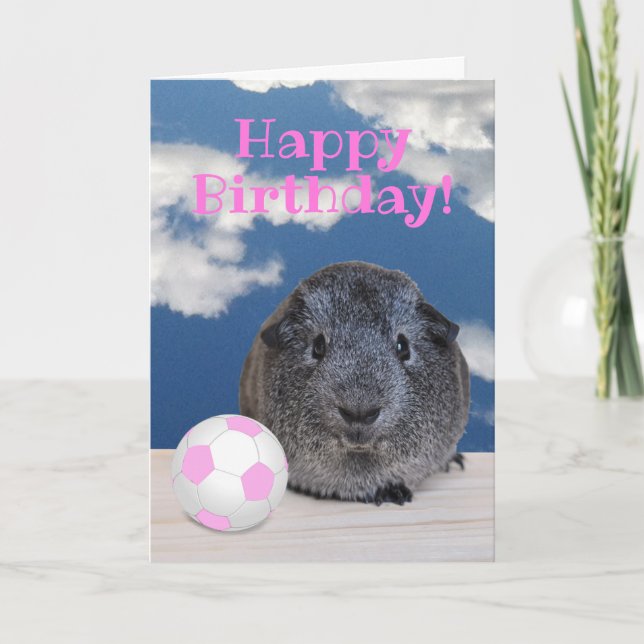 Tarjeta Feliz Cumpleaños Conejillo de Indias Pelota de Fút (Anverso)