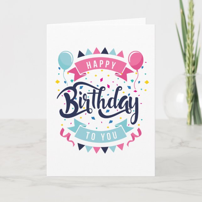 Tarjeta Feliz cumpleaños confeti y empavesado (Anverso)