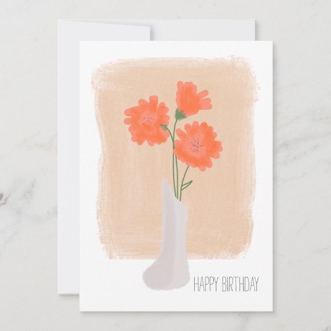 Tarjeta Feliz Cumpleaños Coral Florals Brush Stroke (Anverso)