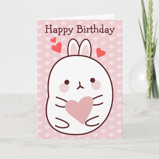 Tarjeta Feliz Cumpleaños Corazón de Conejo  (Anverso)