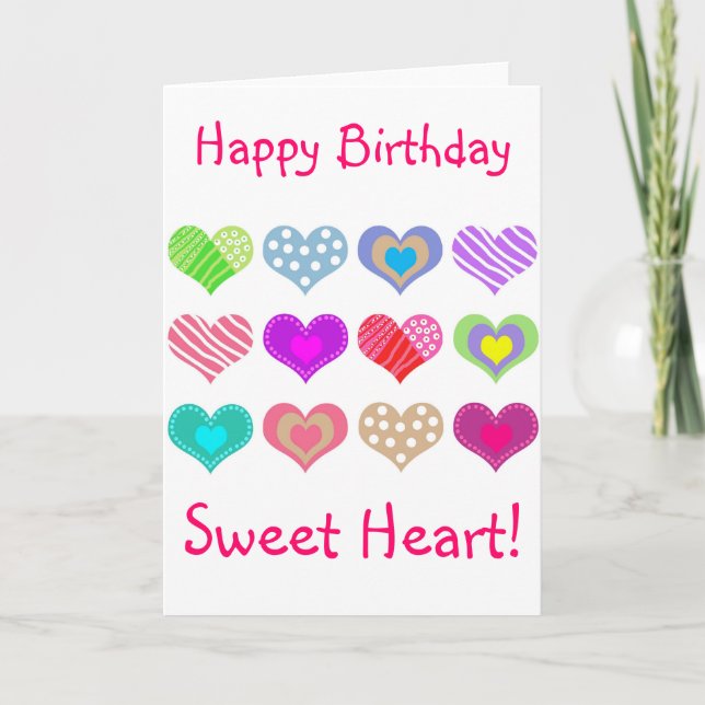 Tarjeta Feliz cumpleaños, corazón dulce (Anverso)