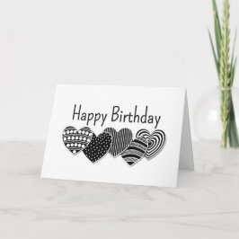 Tarjeta Feliz cumpleaños Corazones decorativos en blanco y