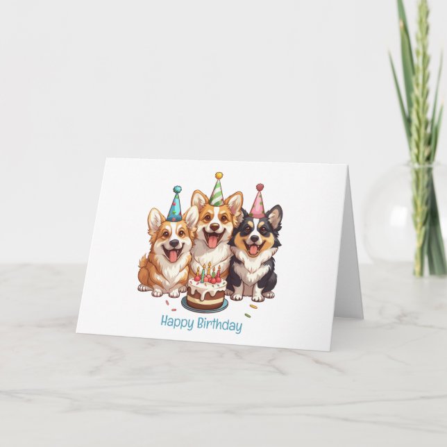 Tarjeta Feliz cumpleaños Corgi Dogs (Anverso)