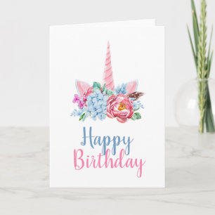 Tarjeta Feliz Cumpleaños   Corona Floral de Unicornio con 