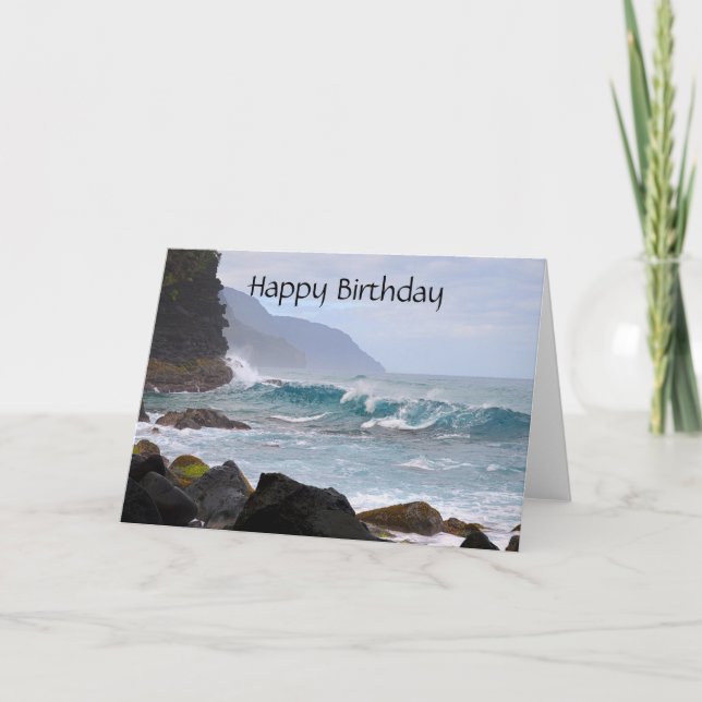 Tarjeta Feliz cumpleaños, costa del Na Pali en Kauai (Anverso)