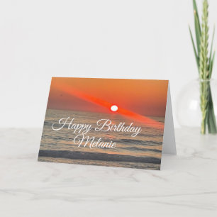 Tarjeta Feliz Cumpleaños Costa Playa Puesta de sol Brillan
