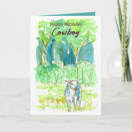 Tarjeta Feliz cumpleaños Cowboy Bull Ranch Pasture Treys