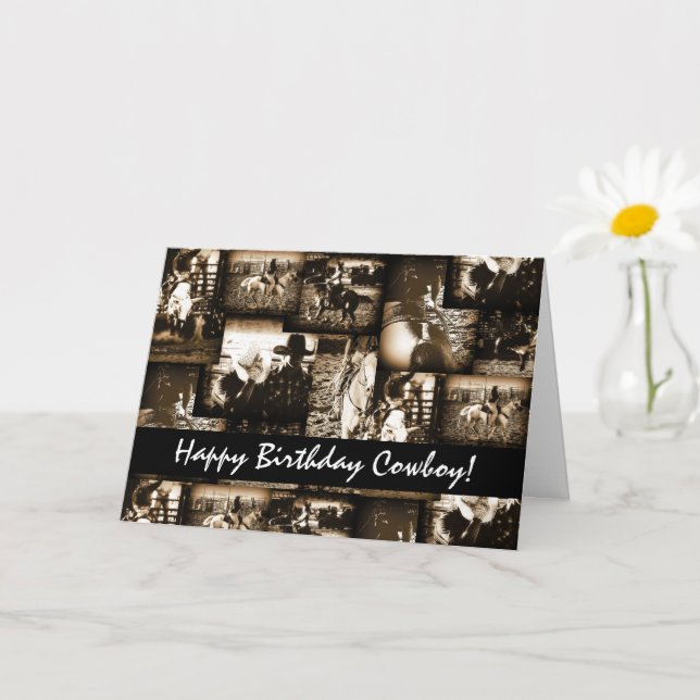 Tarjeta Feliz Cumpleaños Cowboy Rodeo Tema de Cumpleaños W (Planta pequeña)
