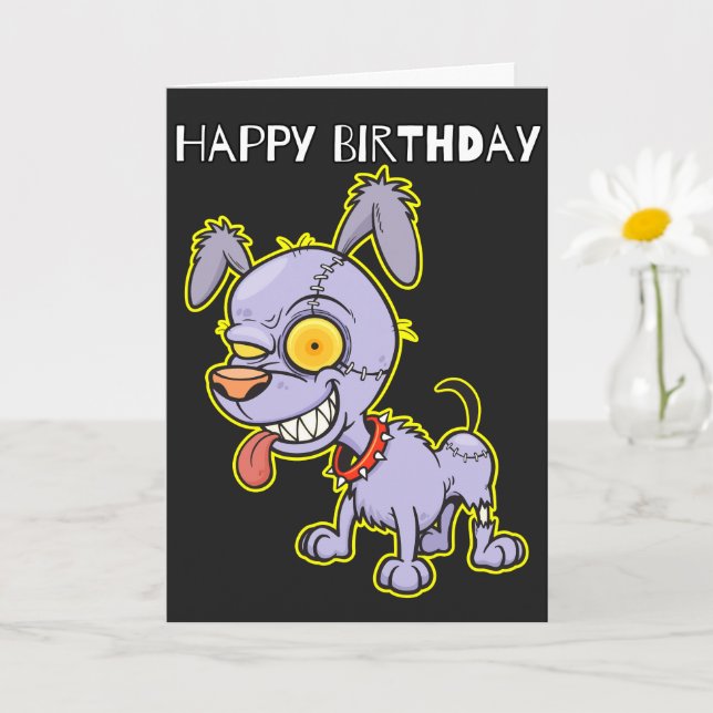 Tarjeta Feliz cumpleaños Cranky Zombie Ilustracion de perr (Planta pequeña)
