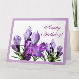Tarjeta Feliz cumpleaños crocus púrpura flores boho floral
