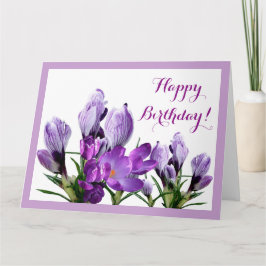 Tarjeta Feliz cumpleaños crocus púrpura flores boho floral