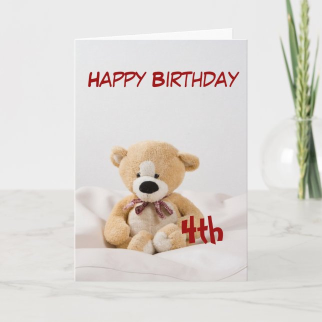 Tarjeta Feliz cumpleaños cuarto tema del oso de peluche (Anverso)
