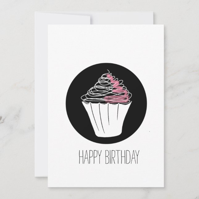 Tarjeta Feliz Cumpleaños Cupcake Minimalista Doodle (Anverso)
