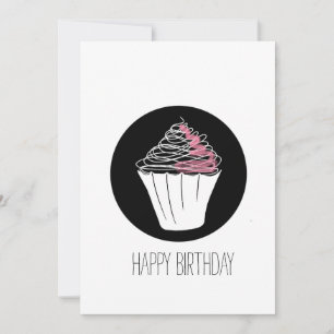 Tarjeta Feliz Cumpleaños Cupcake Minimalista Doodle