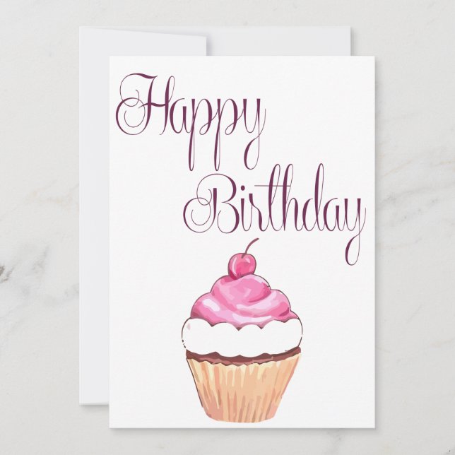 Tarjeta Feliz Cumpleaños Cupcake Rosa (Anverso)